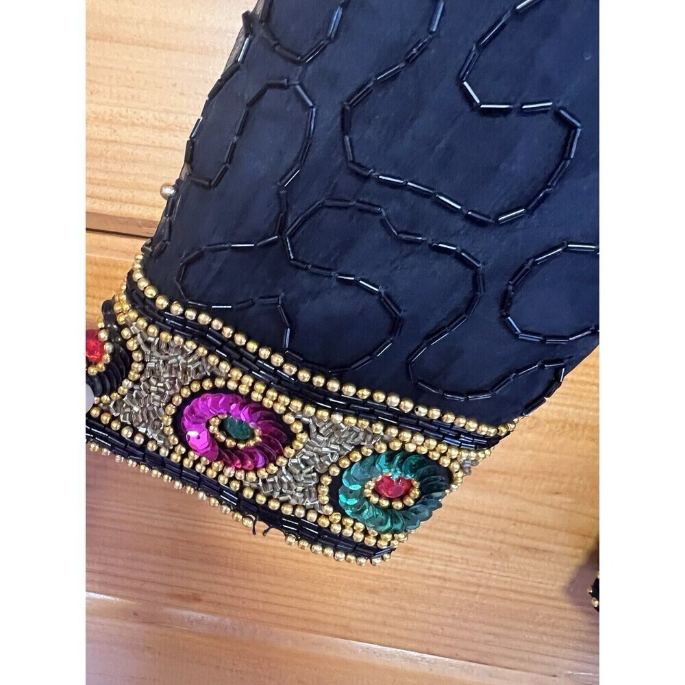 Vintage Laurence Kazar New York Beaded Jacket M Black & Gold With Multicolored - Picture 4 of 7